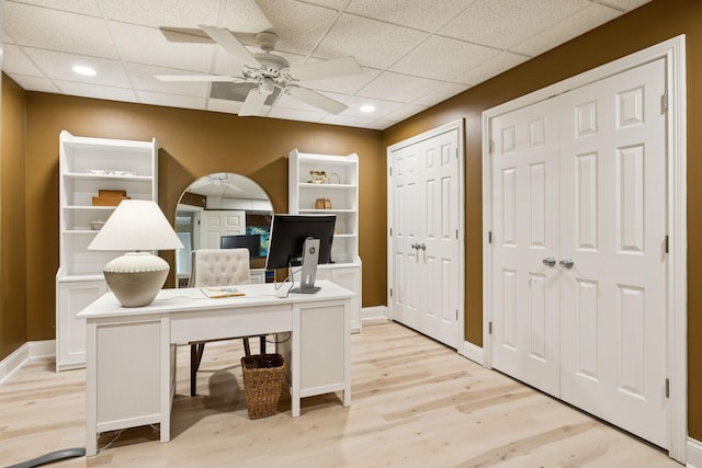 216 Bramerton Ct, Franklin, TN 37069 - office with a paneled ceiling, light wood-style flooring, a ceiling fan, and recessed lighting