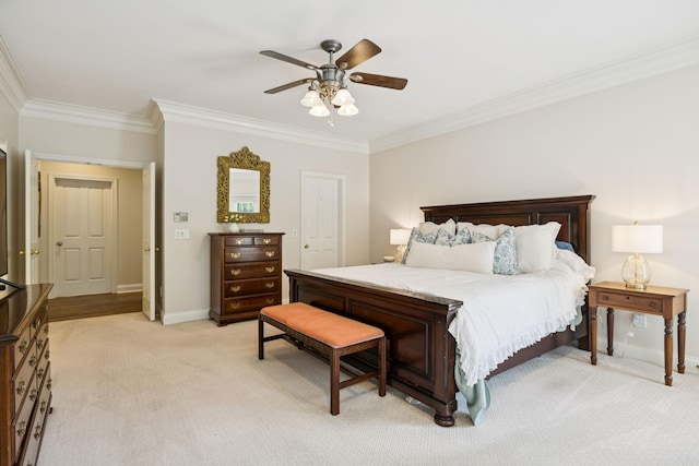 216 Bramerton Ct, Franklin, TN 37069 - bedroom with ornamental molding, light carpet, and ceiling fan