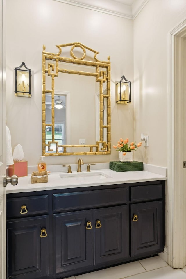 216 Bramerton Ct, Franklin, TN 37069 - bathroom featuring vanity, ornamental molding, and tile patterned floors