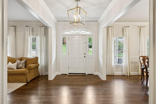 216 Bramerton Ct, Franklin, TN 37069 - entrance foyer featuring dark wood-style floors, a chandelier, and ornamental molding