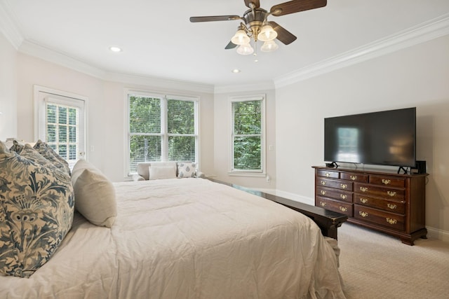 216 Bramerton Ct, Franklin, TN 37069 - bedroom with crown molding, carpet, recessed lighting, and ceiling fan