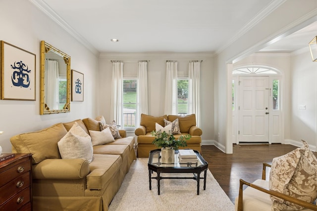 216 Bramerton Ct, Franklin, TN 37069 - living area featuring wood finished floors, ornamental molding, and recessed lighting