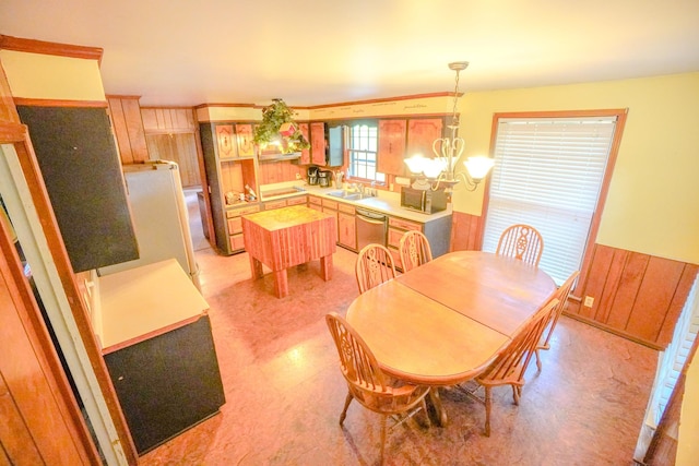 1094B Center Point Rd, Hendersonville, TN 37075 - dining space with a chandelier, light floors, and a wainscoted wall