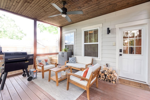 1708A 7th Ave N, Nashville, TN 37208 - wooden deck featuring an outdoor hangout area, ceiling fan, and area for grilling