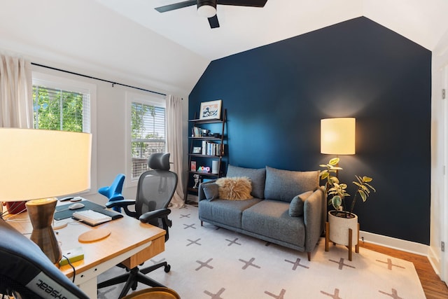 1708A 7th Ave N, Nashville, TN 37208 - office space with a ceiling fan, lofted ceiling, and wood finished floors