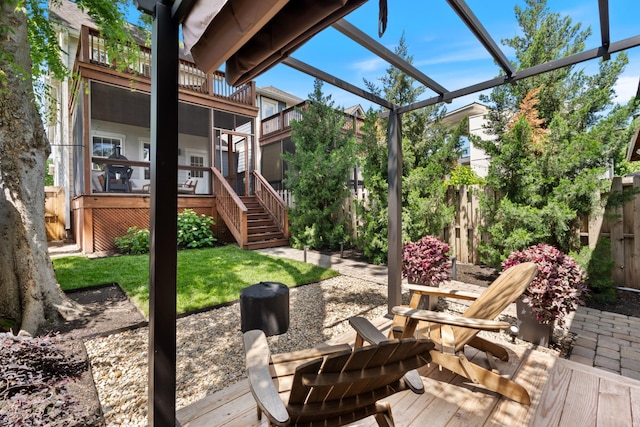 1708A 7th Ave N, Nashville, TN 37208 - view of patio / terrace with stairway, a wooden deck, and a sunroom