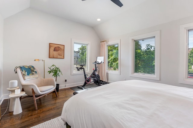1708A 7th Ave N, Nashville, TN 37208 - bedroom featuring lofted ceiling, dark wood finished floors, recessed lighting, and a ceiling fan