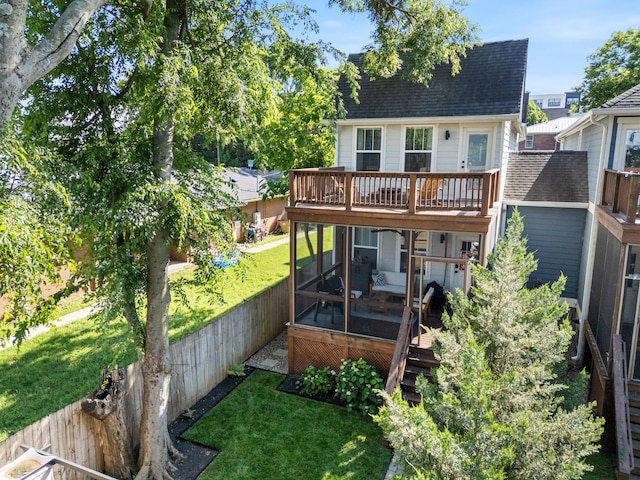 1708A 7th Ave N, Nashville, TN 37208 - back of house with a shingled roof, a wooden deck, and a fenced backyard