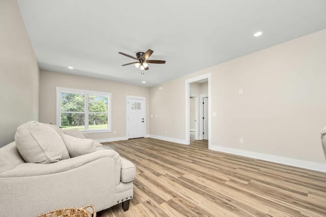 223 Patriot Ln, Estill Springs, TN 37330 - sitting room with light wood-style floors, a ceiling fan, and recessed lighting