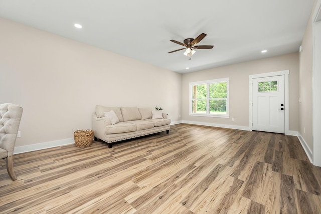 223 Patriot Ln, Estill Springs, TN 37330 - living area featuring ceiling fan, wood finished floors, and recessed lighting