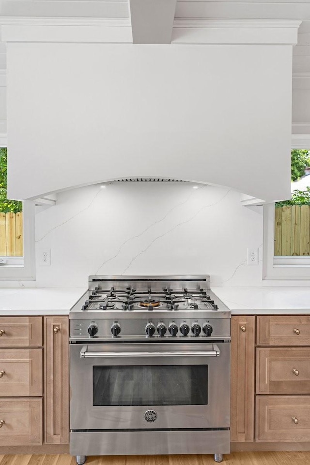 1516 Forest Ave, Nashville, TN 37206 - kitchen with high end stove, light countertops, and brown cabinets