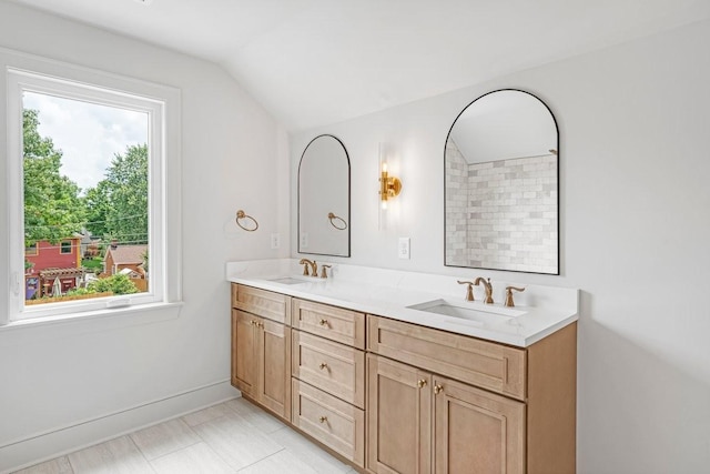 1516 Forest Ave, Nashville, TN 37206 - full bathroom with lofted ceiling and double vanity