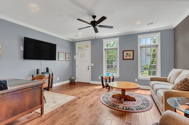 4313 Glasgow Rd, Spring Hill, TN 37174 - living area with crown molding, light wood-style flooring, ceiling fan, a desk, and recessed lighting