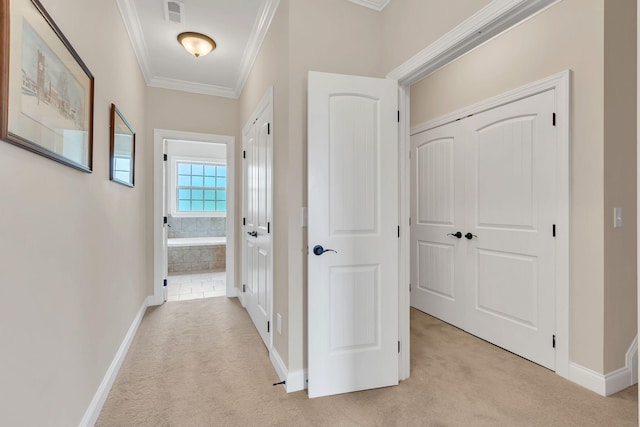 4313 Glasgow Rd, Spring Hill, TN 37174 - hallway featuring light colored carpet and crown molding