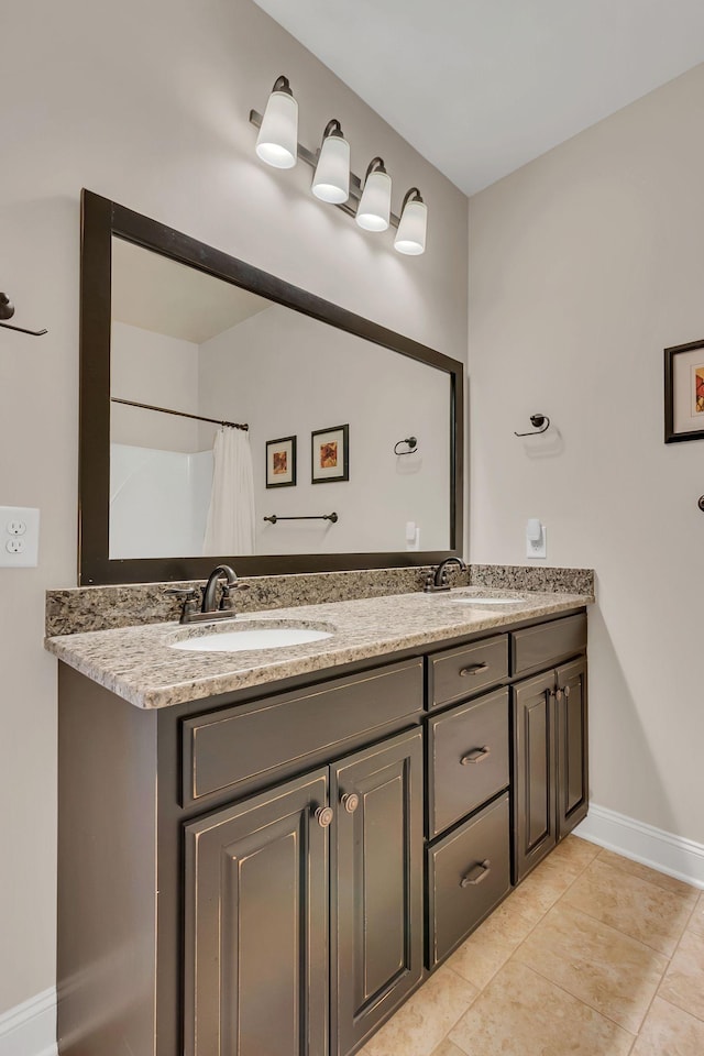 4313 Glasgow Rd, Spring Hill, TN 37174 - full bathroom with double vanity, tile patterned flooring, and a shower with curtain