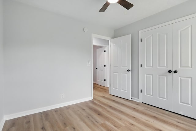 2717 Cayuga Dr, Murfreesboro, TN 37130 - unfurnished bedroom featuring light wood-style floors, a closet, and a ceiling fan