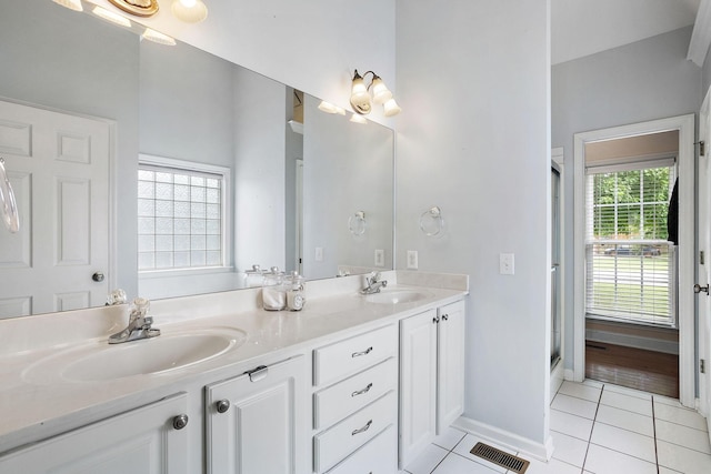 2507 Patricia Cir, Murfreesboro, TN 37128 - bathroom featuring tile patterned flooring, double vanity, and an enclosed shower
