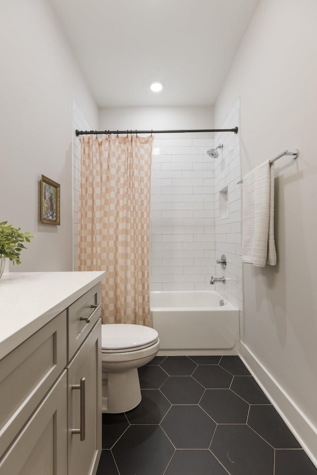 801 Cherokee Ave Apt 6, Nashville, TN 37207 - full bathroom featuring vanity, shower / bath combination with curtain, tile patterned flooring, and recessed lighting
