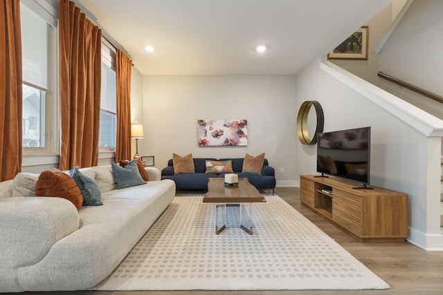 801 Cherokee Ave Apt 6, Nashville, TN 37207 - living room with light wood-style floors, recessed lighting, and stairs