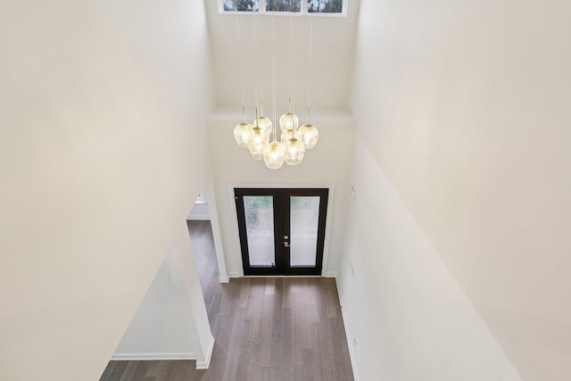 6807 Kew Gdn, Smyrna, TN 37167 - entryway with wood finished floors, a chandelier, french doors, and a high ceiling