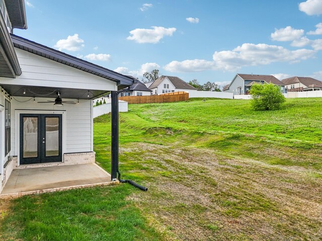 6807 Kew Gdn, Smyrna, TN 37167 - view of yard with a ceiling fan, a patio area, and french doors