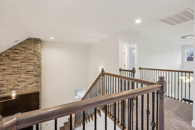 6807 Kew Gdn, Smyrna, TN 37167 - corridor featuring an upstairs landing, carpet flooring, lofted ceiling, and recessed lighting