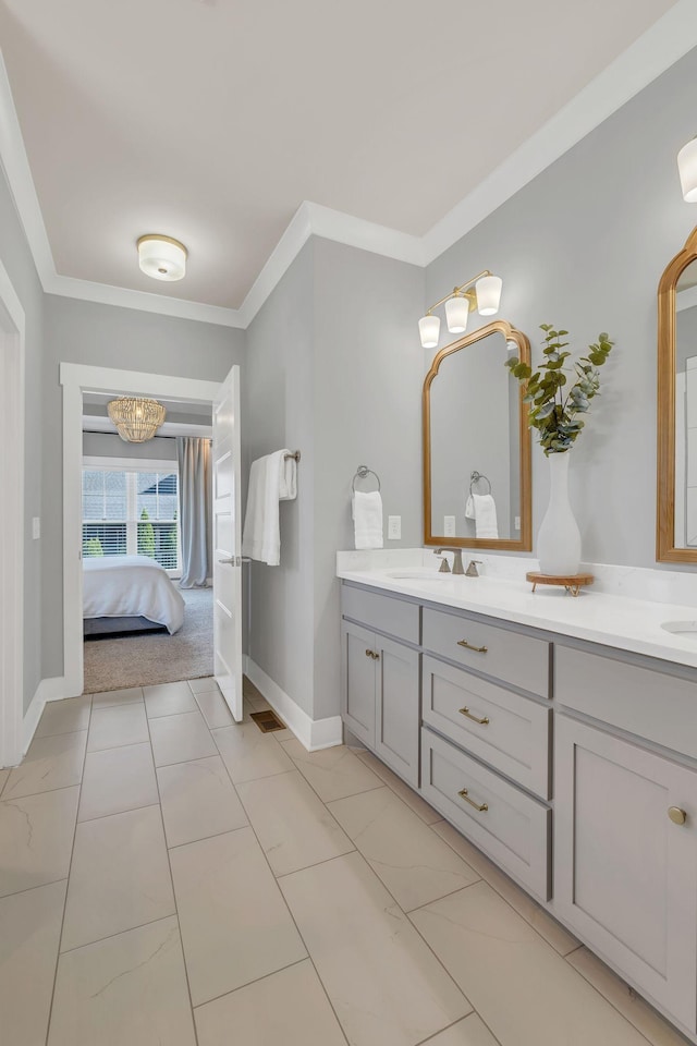 1924 Fairhaven Ln, Murfreesboro, TN 37128 - full bath featuring double vanity, ornamental molding, and connected bathroom