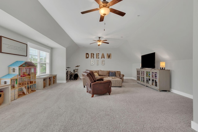 1924 Fairhaven Ln, Murfreesboro, TN 37128 - living area featuring ceiling fan, lofted ceiling, and carpet floors