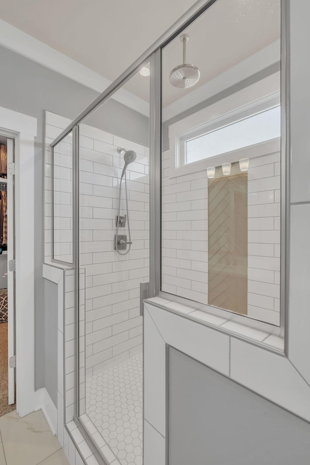 1924 Fairhaven Ln, Murfreesboro, TN 37128 - full bath featuring a stall shower, a spacious closet, and marble look tiles