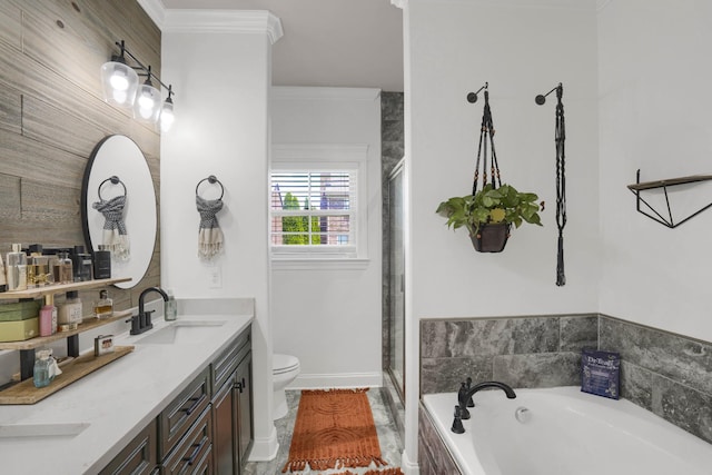 1248 Hensfield Dr, Murfreesboro, TN 37128 - bathroom with double vanity, a bath, a stall shower, and crown molding