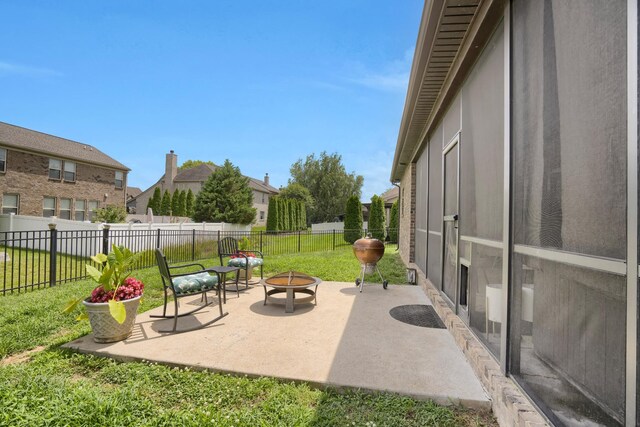 1248 Hensfield Dr, Murfreesboro, TN 37128 - fenced backyard with a fire pit and a patio area