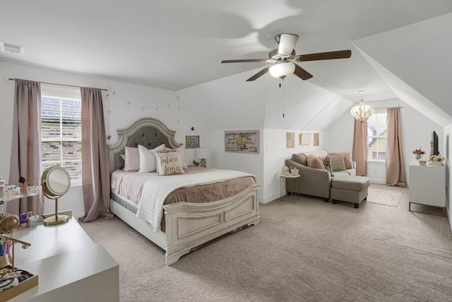 1248 Hensfield Dr, Murfreesboro, TN 37128 - bedroom featuring lofted ceiling, a ceiling fan, and light colored carpet