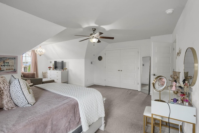 1248 Hensfield Dr, Murfreesboro, TN 37128 - bedroom with carpet, ceiling fan, a closet, and vaulted ceiling