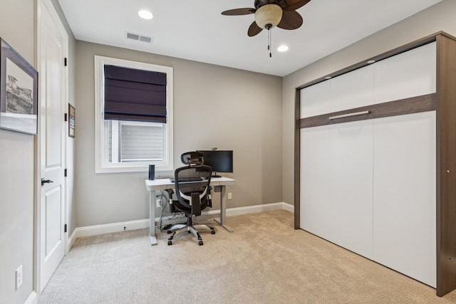 1322 Jewell Ave, Franklin, TN 37064 - home office featuring light colored carpet, a ceiling fan, and recessed lighting