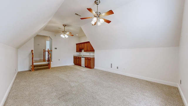 3325 Geneva Dr, Murfreesboro, TN 37128 - additional living space with lofted ceiling, light colored carpet, and a ceiling fan