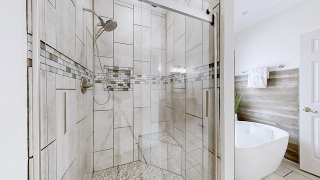 3325 Geneva Dr, Murfreesboro, TN 37128 - bathroom featuring a soaking tub, a stall shower, and ornamental molding