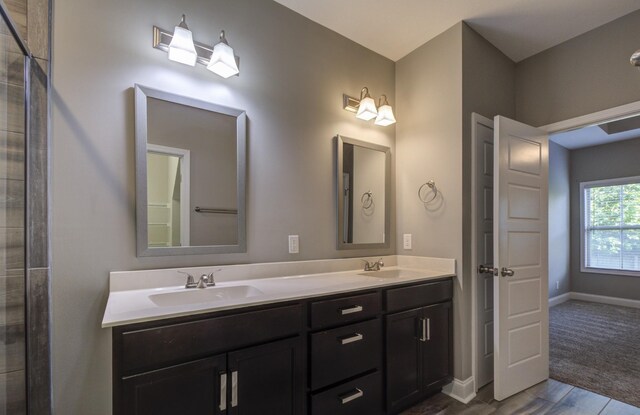 203 Eagles Talon Ct, Clarksville, TN 37040 - full bath with double vanity, wood finished floors, and tiled shower
