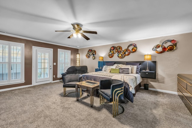 6434 Waconda Point Rd, Harrison, TN 37341 - bedroom featuring crown molding, carpet flooring, access to exterior, and ceiling fan