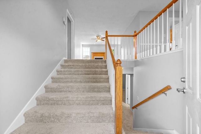 876 Gordon Pl, Clarksville, TN 37042 - staircase featuring a ceiling fan and carpet flooring