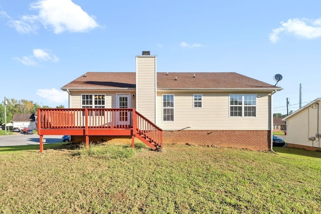 876 Gordon Pl, Clarksville, TN 37042 - rear view of property featuring a chimney, a lawn, and a wooden deck
