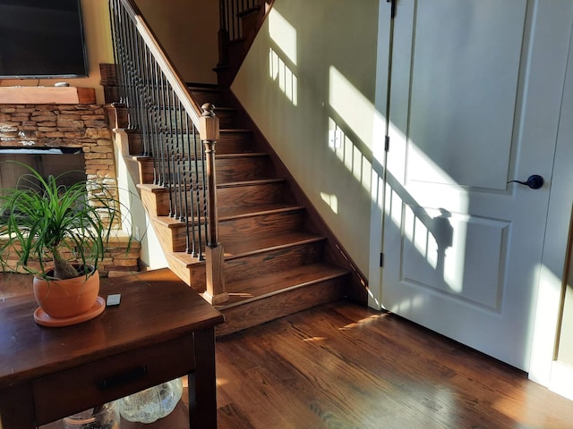 220 Bear Crawl Rd Unit Rb 28, Jasper, TN 37347 - stairway featuring wood finished floors and a fireplace