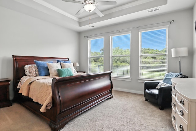 3154 Rift Ln, Murfreesboro, TN 37130 - bedroom with a raised ceiling, light carpet, crown molding, and a ceiling fan