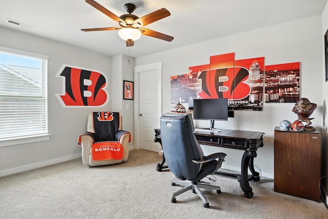 3154 Rift Ln, Murfreesboro, TN 37130 - carpeted home office featuring a ceiling fan and baseboards
