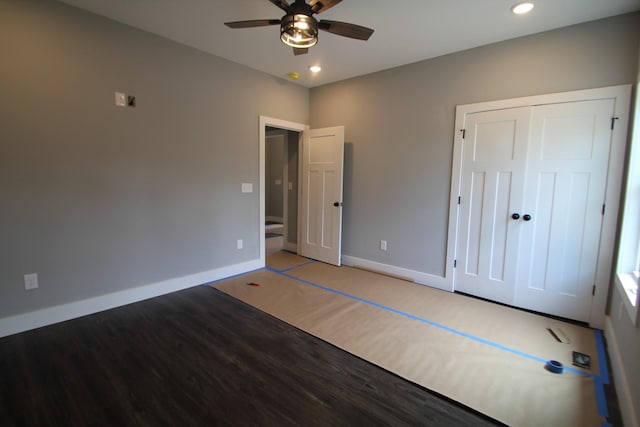 333 Brinkley Rd, Wartrace, TN 37183 - unfurnished bedroom with wood finished floors, recessed lighting, a closet, and ceiling fan