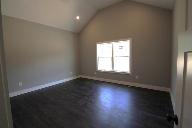 333 Brinkley Rd, Wartrace, TN 37183 - unfurnished room featuring vaulted ceiling, dark wood-style floors, and recessed lighting