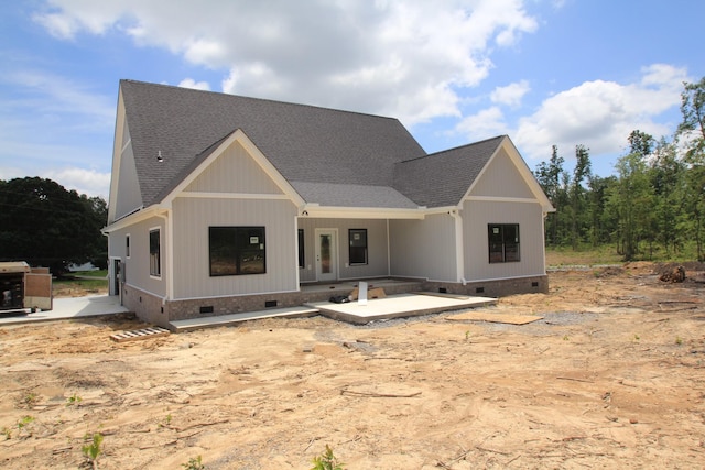 333 Brinkley Rd, Wartrace, TN 37183 - back of house with crawl space, a patio area, and a shingled roof