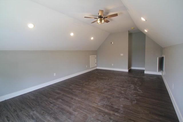 333 Brinkley Rd, Wartrace, TN 37183 - bonus room featuring a ceiling fan, vaulted ceiling, dark wood-type flooring, and recessed lighting