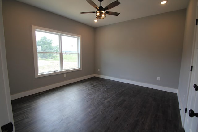 333 Brinkley Rd, Wartrace, TN 37183 - empty room with a ceiling fan, recessed lighting, and dark wood-style flooring