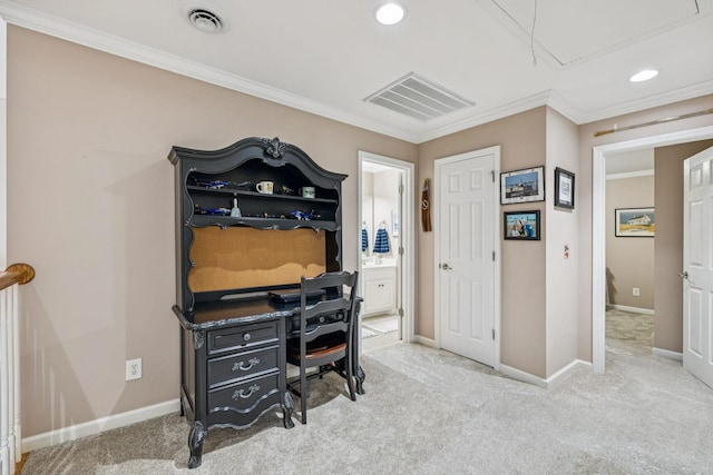 1011 Brixworth Dr, Thompsons Station, TN 37179 - carpeted office space featuring attic access, crown molding, and recessed lighting