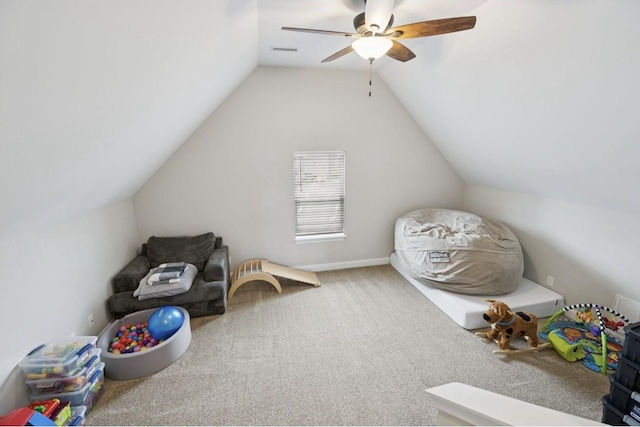 718 Excalibur Ct, Smyrna, TN 37167 - recreation room with lofted ceiling, ceiling fan, and carpet